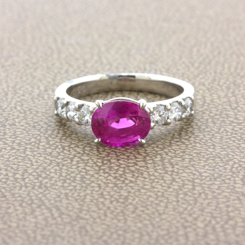 Exceptional 2.36 Carat Hot-Pink Sapphire Diamond Platinum Ring, GIA Certified