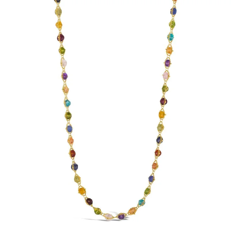 Multi-Colored Gemstone Woven Necklace