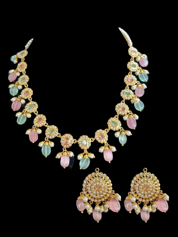 DNS50 mint pink Jadau necklace set ( READY TO SHIP )