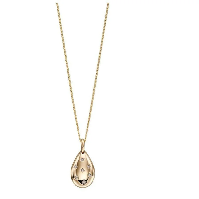 9ct Yellow Gold 7diamond Tear Drop Pendant only - No chain