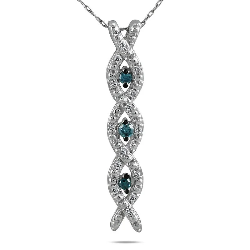 Marquee 10k White Gold 1/5ct TDW Blue and White Diamond Helix Necklace (I-J, I1-I2)