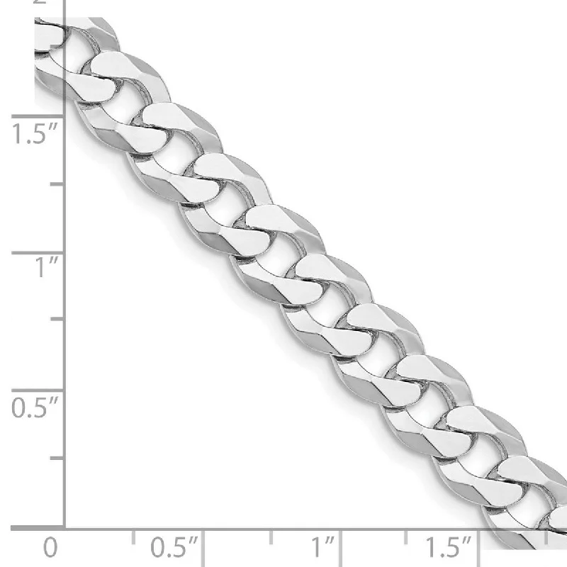 Curata 925 Sterling Silver Rhodium Plated 8.5mm Flat Curb Chain Necklace