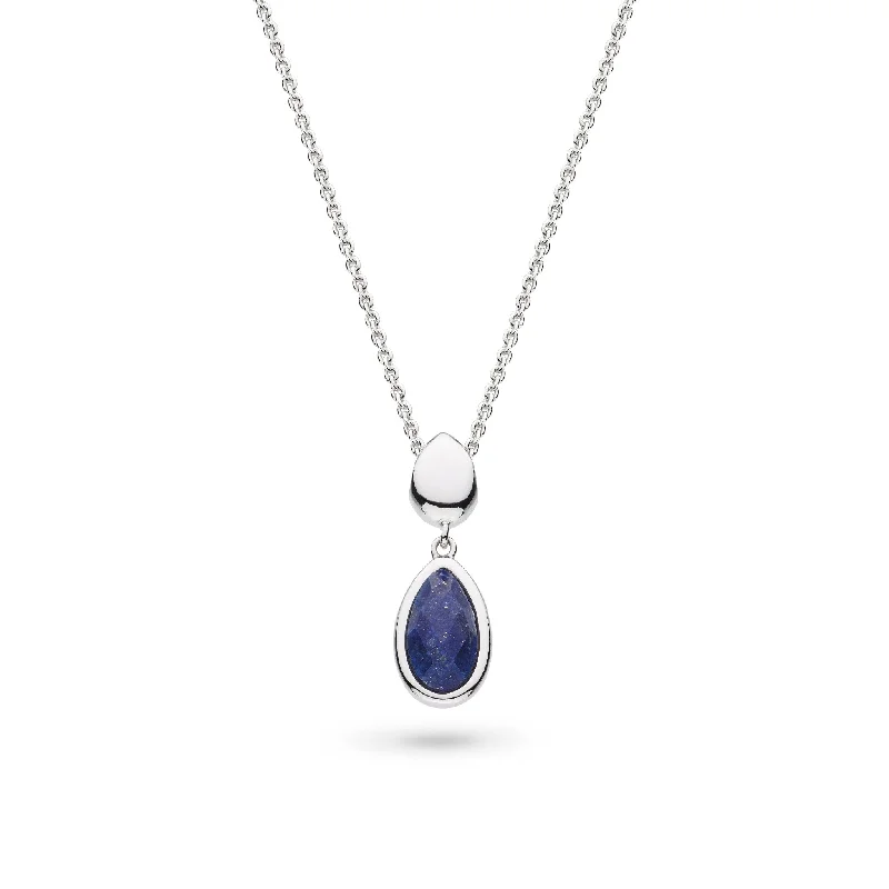 Silver Coast Pebble Azure Lapis Lazuli Set Duo Droplet 18" Necklace