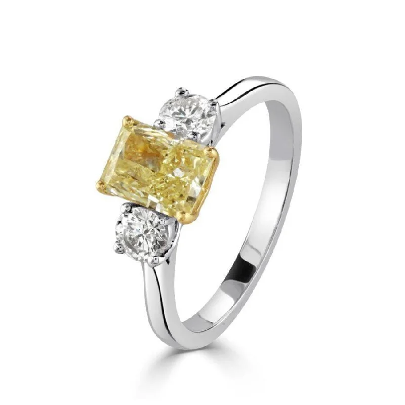 Platinum & 18ct Yellow Gold Radiant Cut Yellow Diamond & Diamond Trilogy Ring