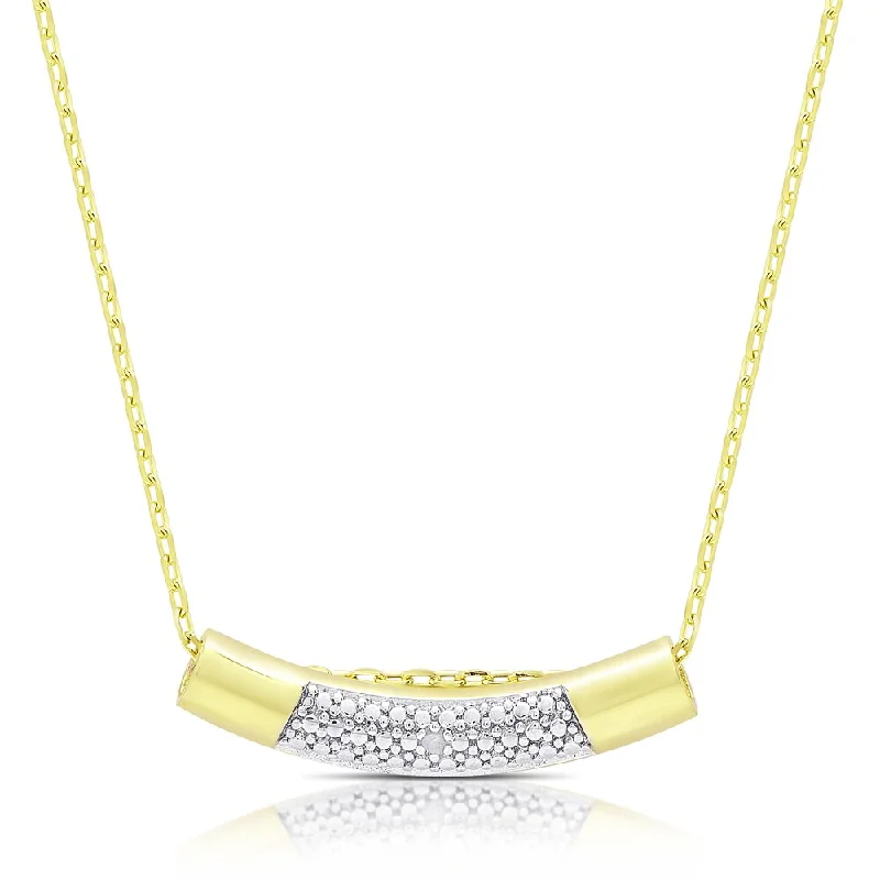 Finesque Gold Over Sterling Silver Diamond Accent Curved Bar Necklace