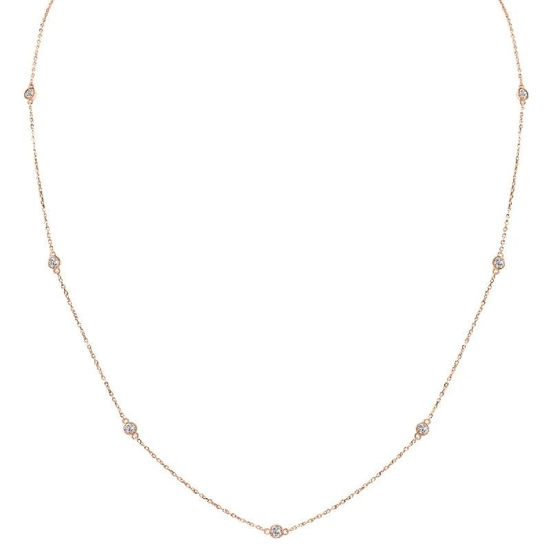 Marquee 0.50 Carat TW Bezel Set Lab Grown Diamond Station Necklace in 14K Rose Gold