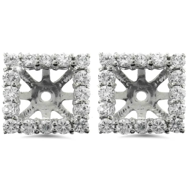 Pompeii3 14k White Gold 1 1/4 Ct TDW Diamond Stud Square Earring Jackets for Princess Cut Stones