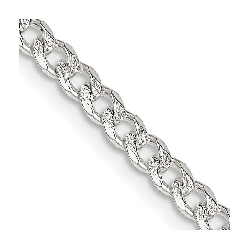 Curata 925 Sterling Silver 4mm Pave Curb Chain Necklace for Men