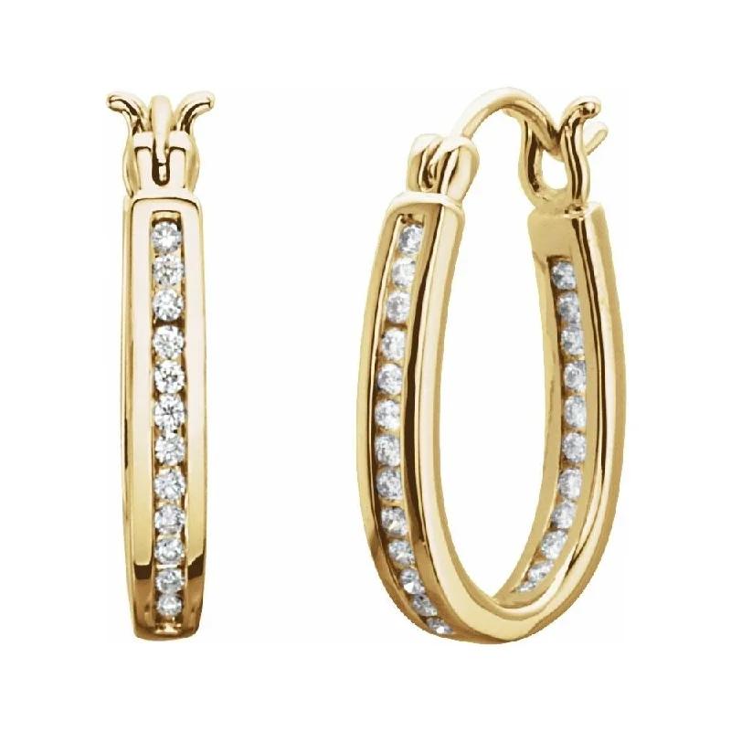 14k Yellow Gold 1/3 CTW Diamond Inside-Outside 13.7 mm Hoop Earring for Women