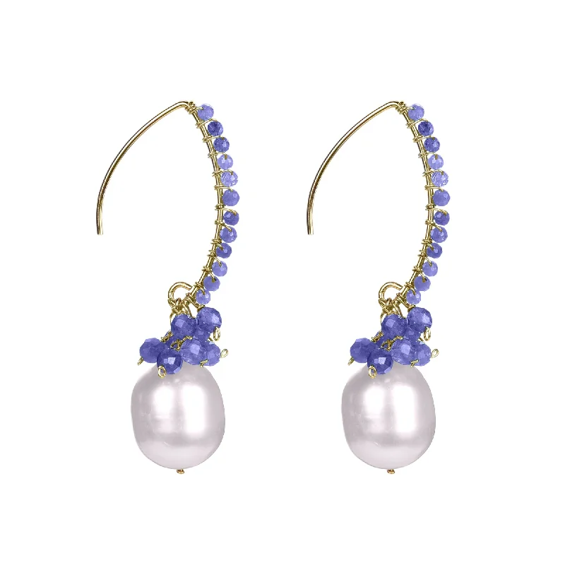 V3 Jewelry Pearl &Tanzanite Gold Over Sterling Silver Earring for Her