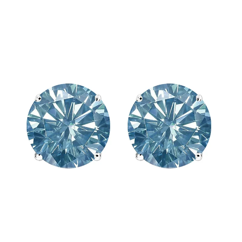 V3 Jewelry 1.6ct Sterling Silver Blue Moissanite Solitaire Stud Earring