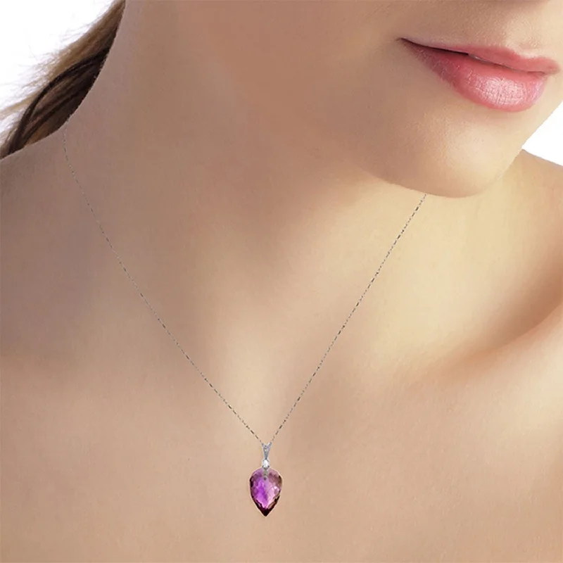 9.55 Carat 14K Solid Gold Necklace Diamond Briolette Drop Amethyst