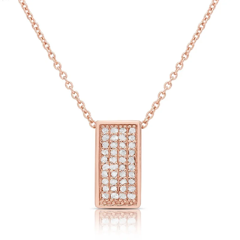 Finesque Gold over Silver or Sterling Silver 1/4ct Diamond Rectangle Necklace