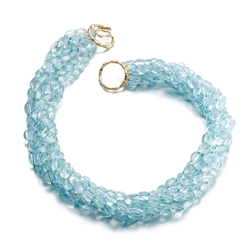 Tumbled Aquamarine Eight-Strand Twist Necklace