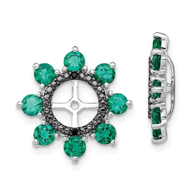 925 Sterling Silver Rhodium Created Emerald and Black Sapphire Earring Jacket (L-17 mm, W-17 mm)