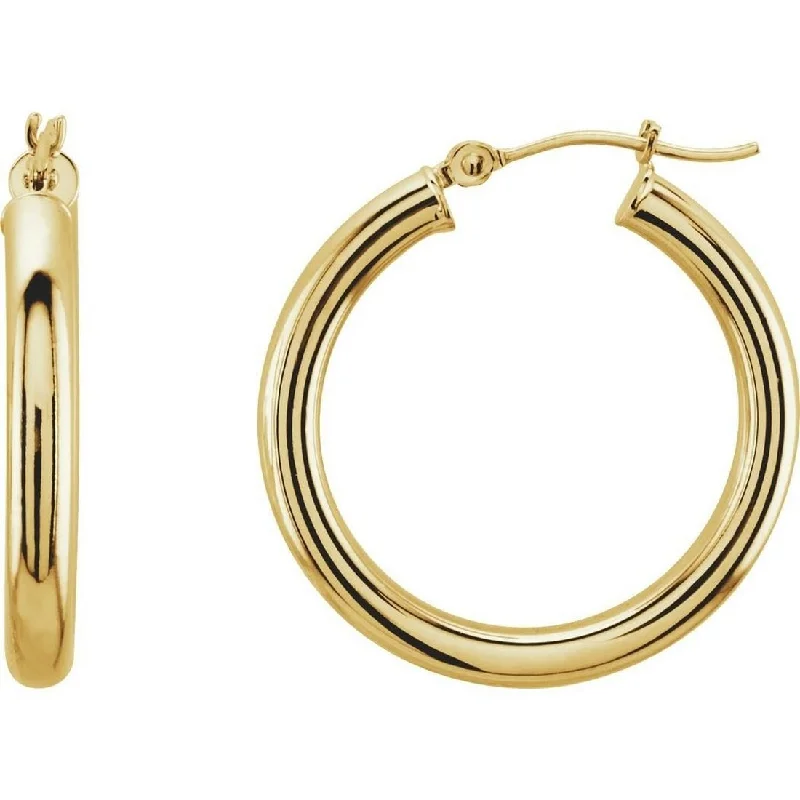 Curata 14k Yellow Gold 25mm Polished Tube Hoop Earring