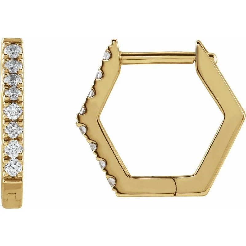 Curata 14k Yellow Gold Hinged Posts Polished 0.13 Carat Diamond Geometric Hoop Earring