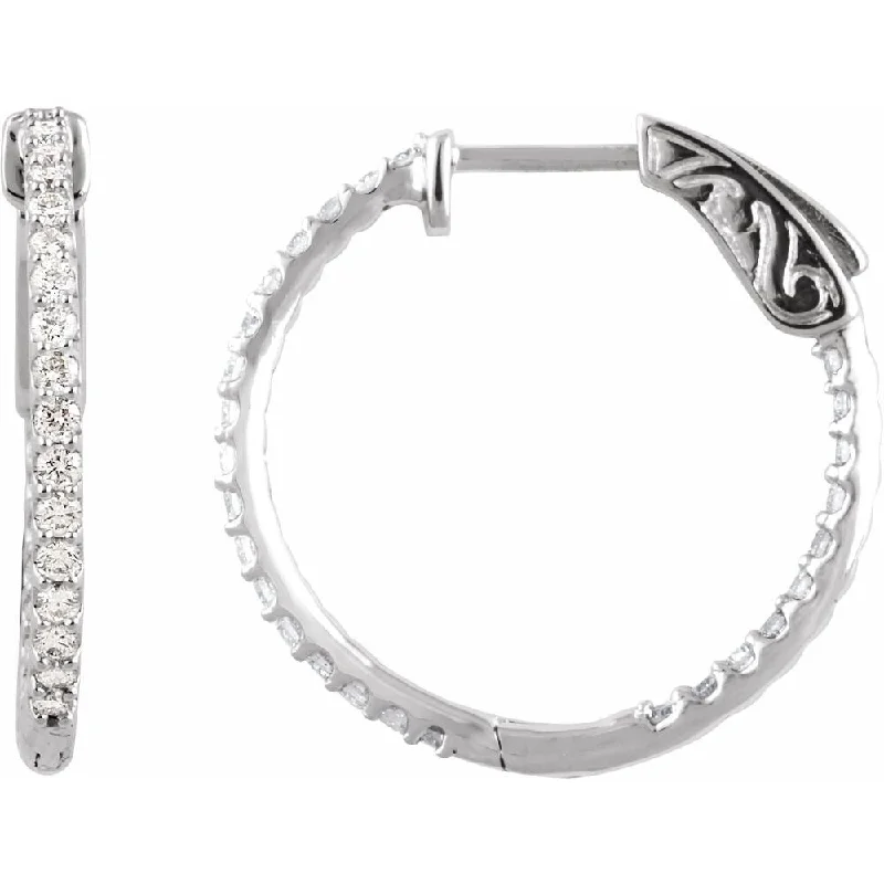 Sterling Silver Cubic Zirconia Inside-Outside 23 mm Hoop Earring for Women