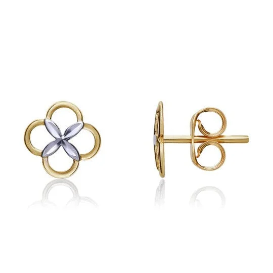 9ct white and yellow gold  4 Leaf Clover Stud