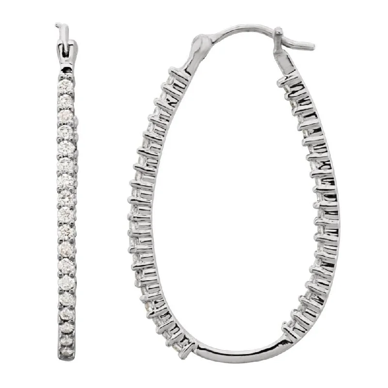 Platinum 1 CTW Diamond Inside-Outside Oval Hoop Earring for Women