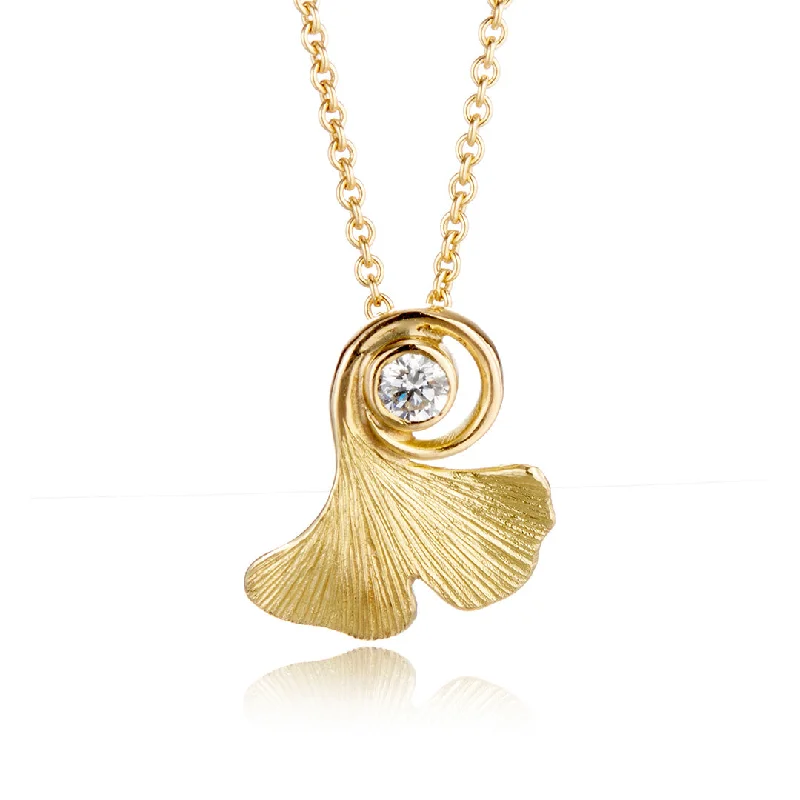 Ginkgo Leaf & Diamond Pendant Necklace