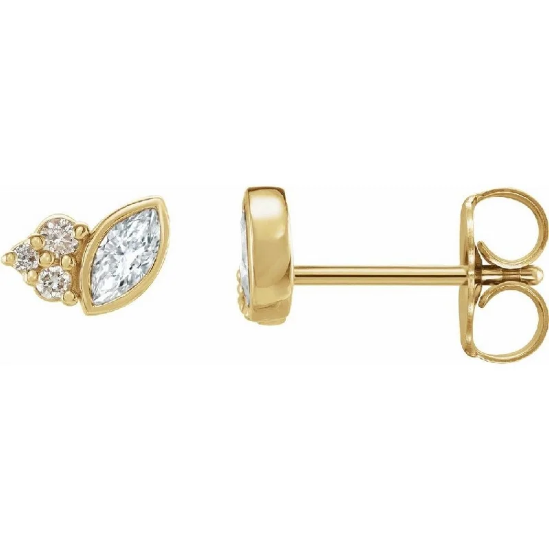 Curata 14k Yellow Gold Diamond Marquise 4x2mm Friction Backs Included Polished 0.2 Carat Diamond Earring