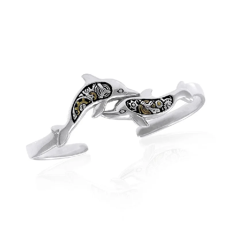 Sterling Silver Steampunk Twin Dolphins Bracelet MBA152