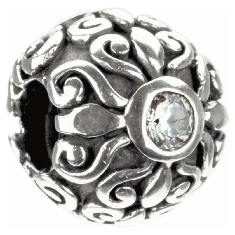 Silver Charm - Floral with Clear Stone