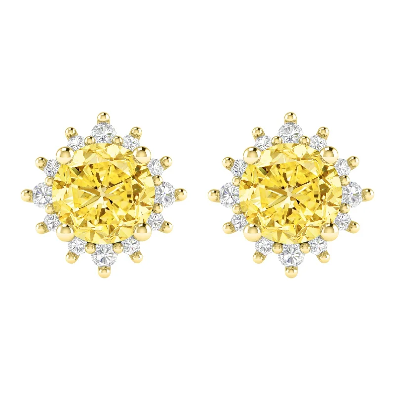 Gold Over Sterling Silver Yellow Moissanite & White Topaz Stud Earring