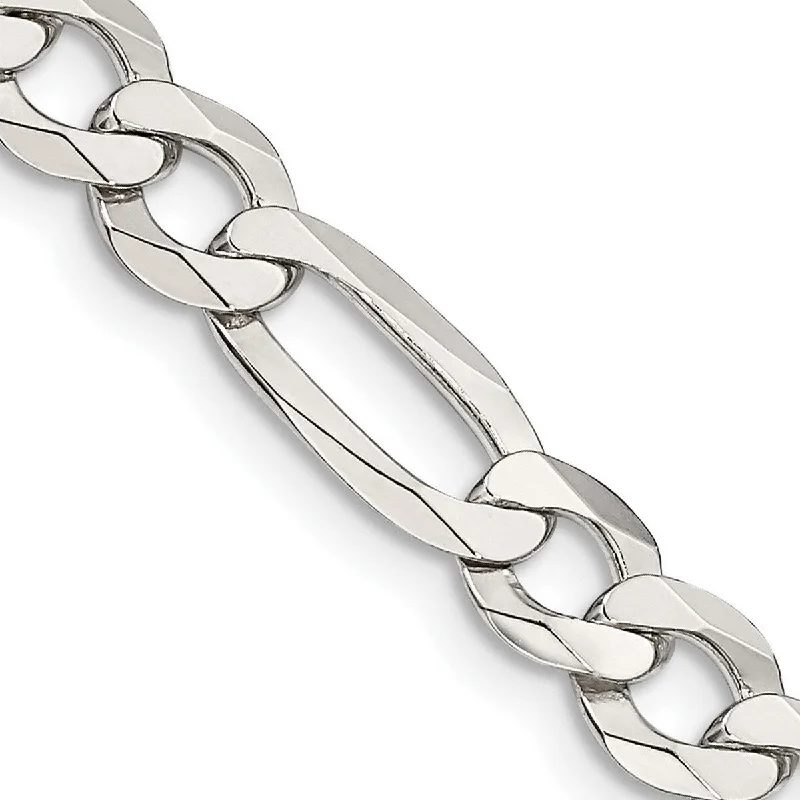 Curata 925 Sterling Silver 7.5mm Polished Flat Figaro Chain Necklace