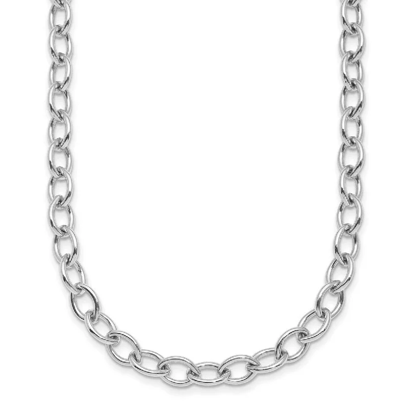 Curata 925 Sterling Silver Rhodium 6mm Oval Link Chain Necklace for Men or Women