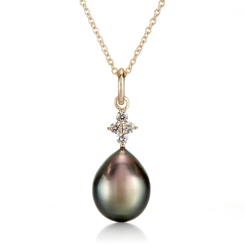 Gray Tahitian Pearl & Diamond Pendant Necklace