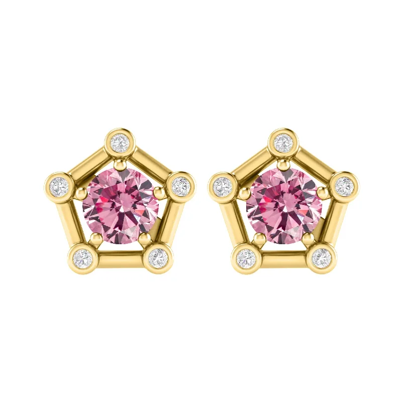 Gold Over Sterling Silver with Pink Moissanite and White Topaz Earring