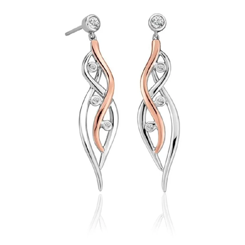 Silver and 9ct Rose Gold Swallow Falls Wht Top Drop Earings