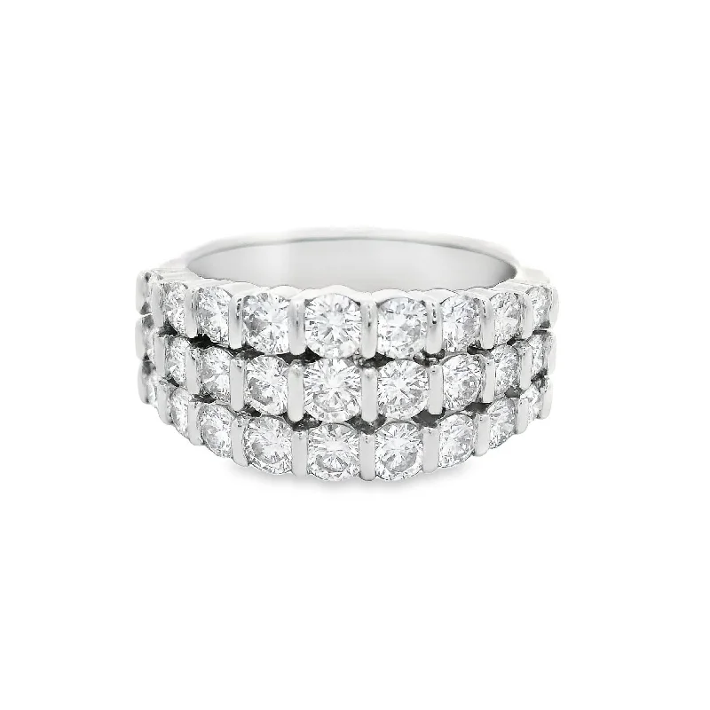 Gemlok Diamond Three Rows Stacked Platinum Ring