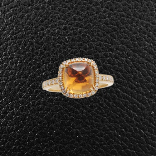 Carved Cabochon Citrine & Diamond Ring