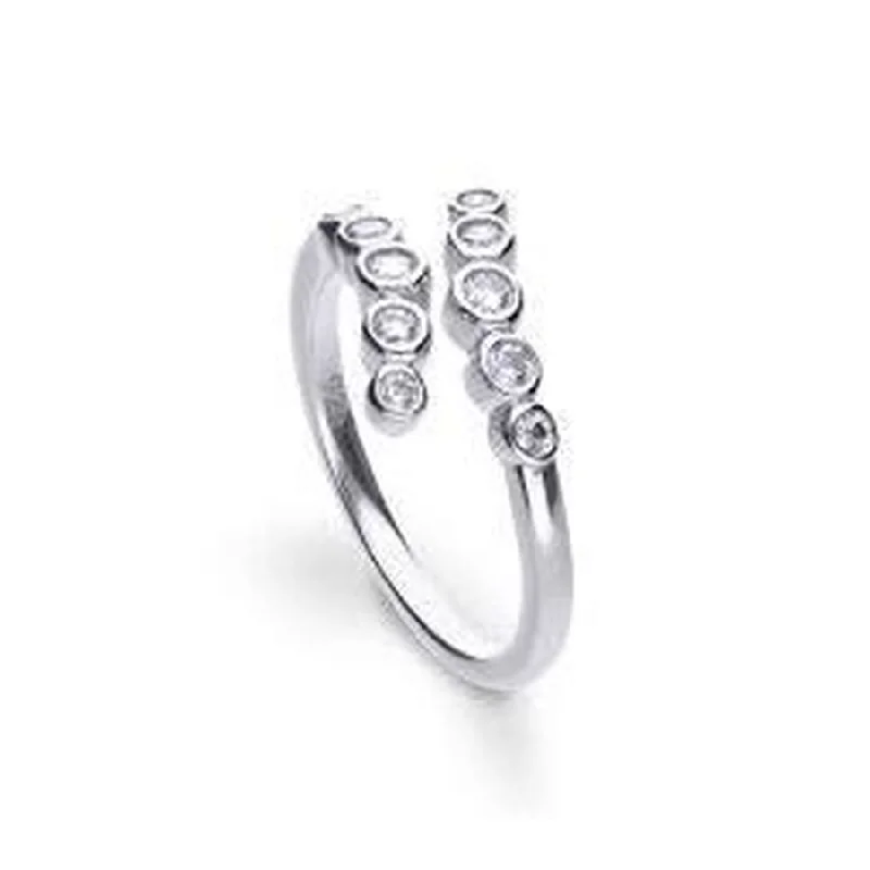 Silver Cubic Zirconia Set Crossover Ring, size K 1/2