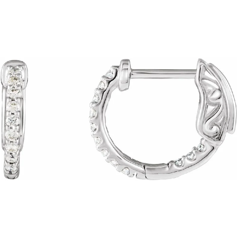 14k White Gold 1/4 CTW Diamond Inside-Outside 14.5 mm Hoop Earring for Women