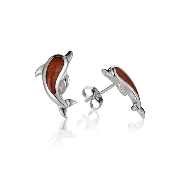 Hawaiian Jewelry Koa Wood Solid Silver Dolphin Earring