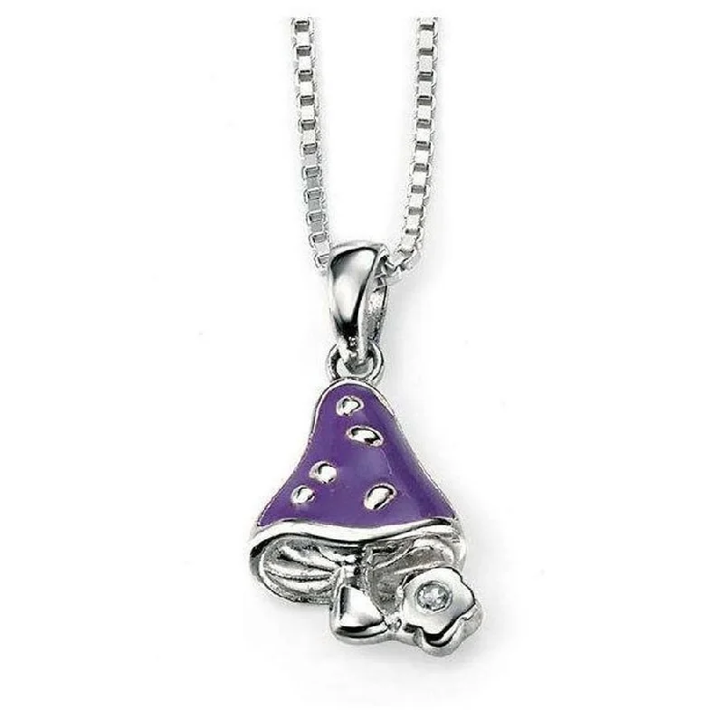 Silver Diamond Set Enamel Toadstool Pendant & Chain