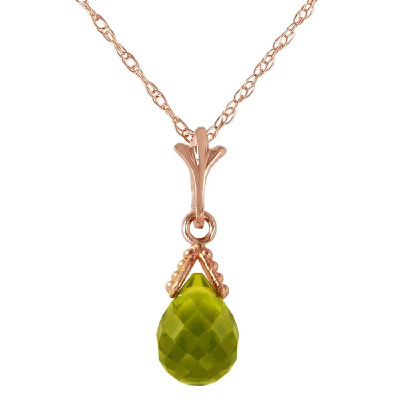 2.5 CTW 14K Solid Rose Gold Necklace Briolette Peridot