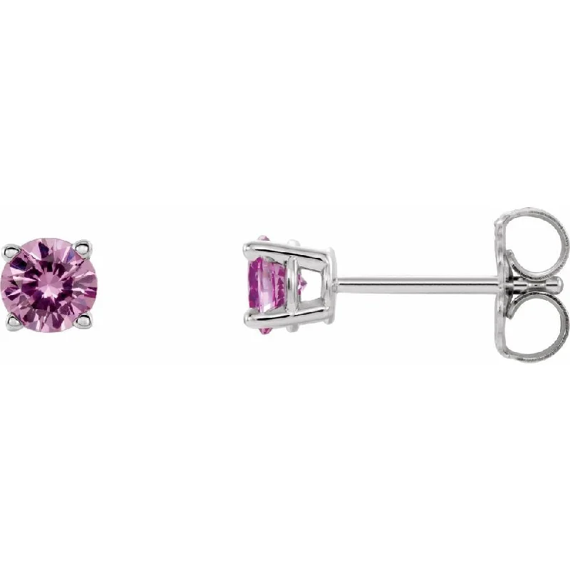 14k White Gold 4 mm Round Pink Sapphire Stud Earring for Women