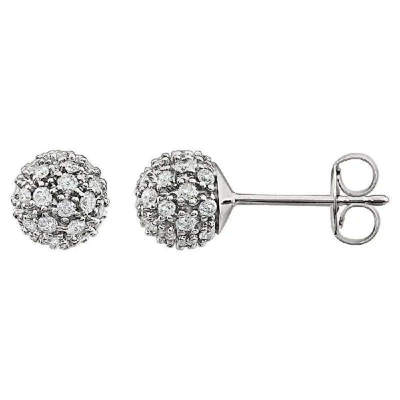 14k White Gold 1/2 CTW Diamond Cluster Stud Earring for Women