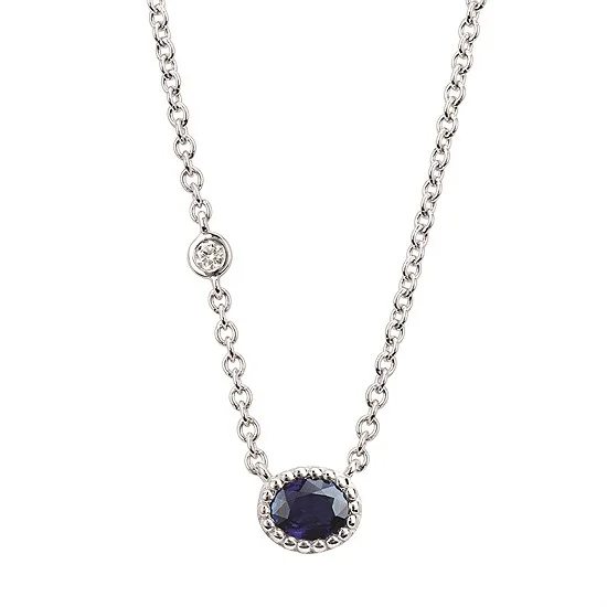 White Gold Sapphire and Diamond Pendant Necklace