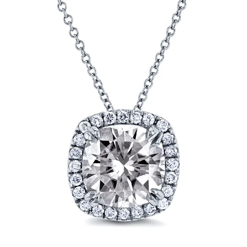 Annello by Kobelli 14k White Gold 8.5mm Cushion Moissanite and 1/5ct Diamond Halo Necklace (GH/VS, GH/I)