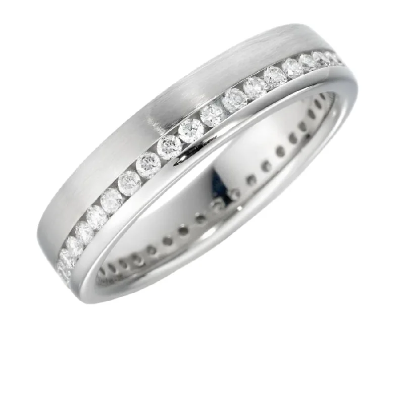 Platinum Offset Channel Set Round Brilliant Cut Diamond Full Eternity Band