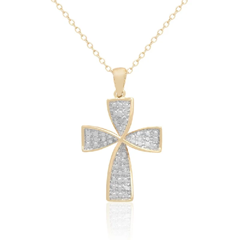 Finesque Yellow Gold over Silver Diamond Accent Cross Necklace