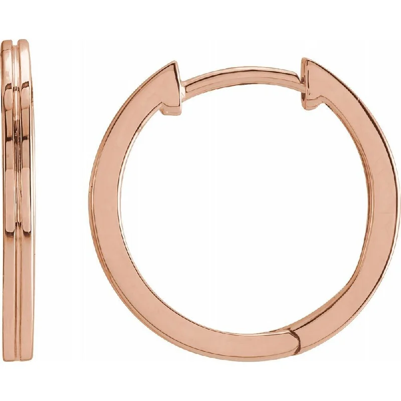 14K Rose Gold Grooved 15 mm Hoop Earring for Women