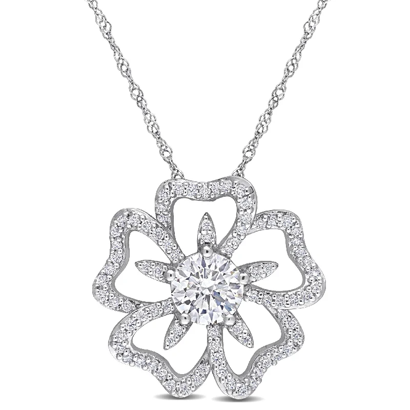 Miadora 1 1/10ct DEW Created Moissanite Flower Necklace Sterling Silver