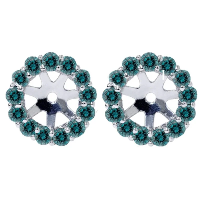 Pompeii3 14k White Gold 3/4 Ct TDW Blue Diamond Stud Earring Jackets